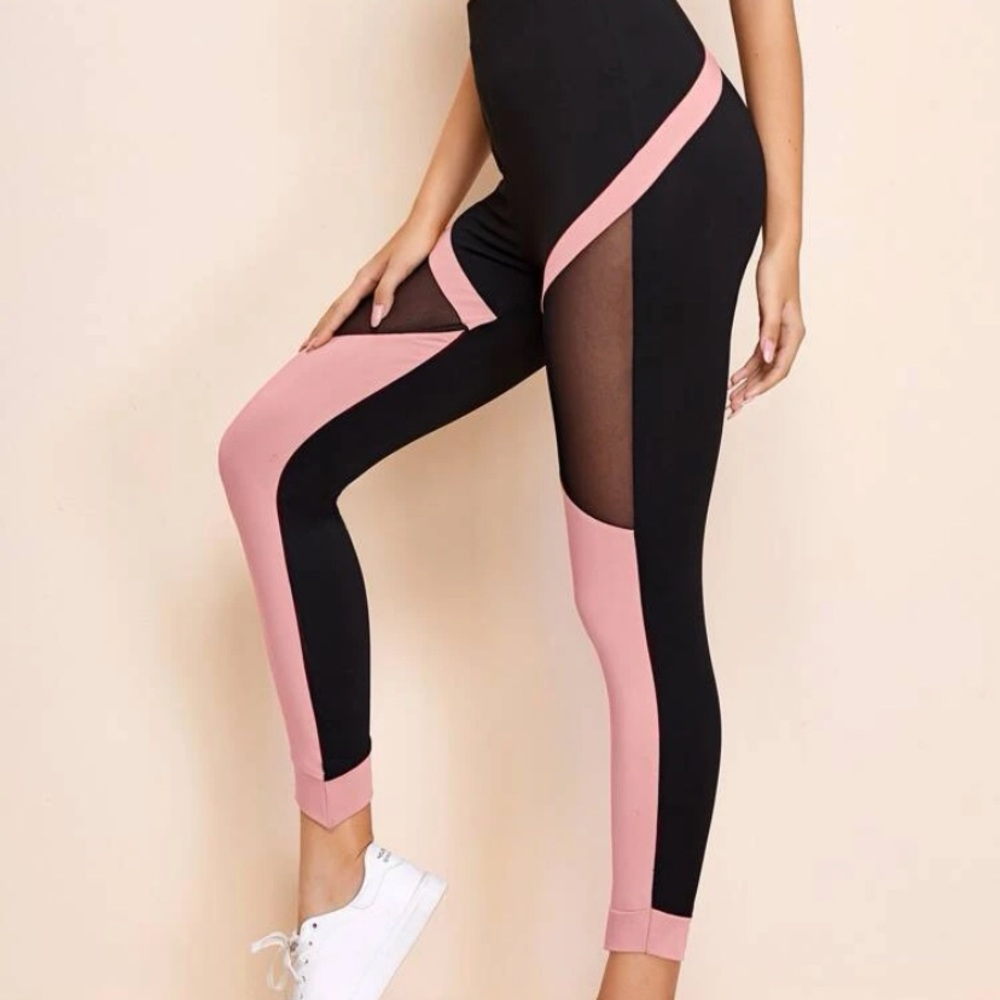 Pink color block leggings